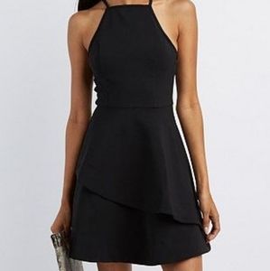 Charlotte Russe Black Bib Neck Ruffle Skater Dress